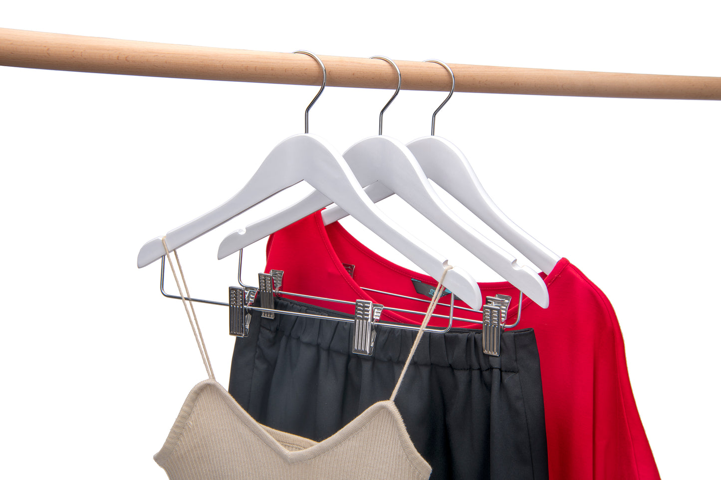 WJ42 - Semi Curved Wooden Skirt Hanger , 14 inch, White - 80 (Retail Packed)