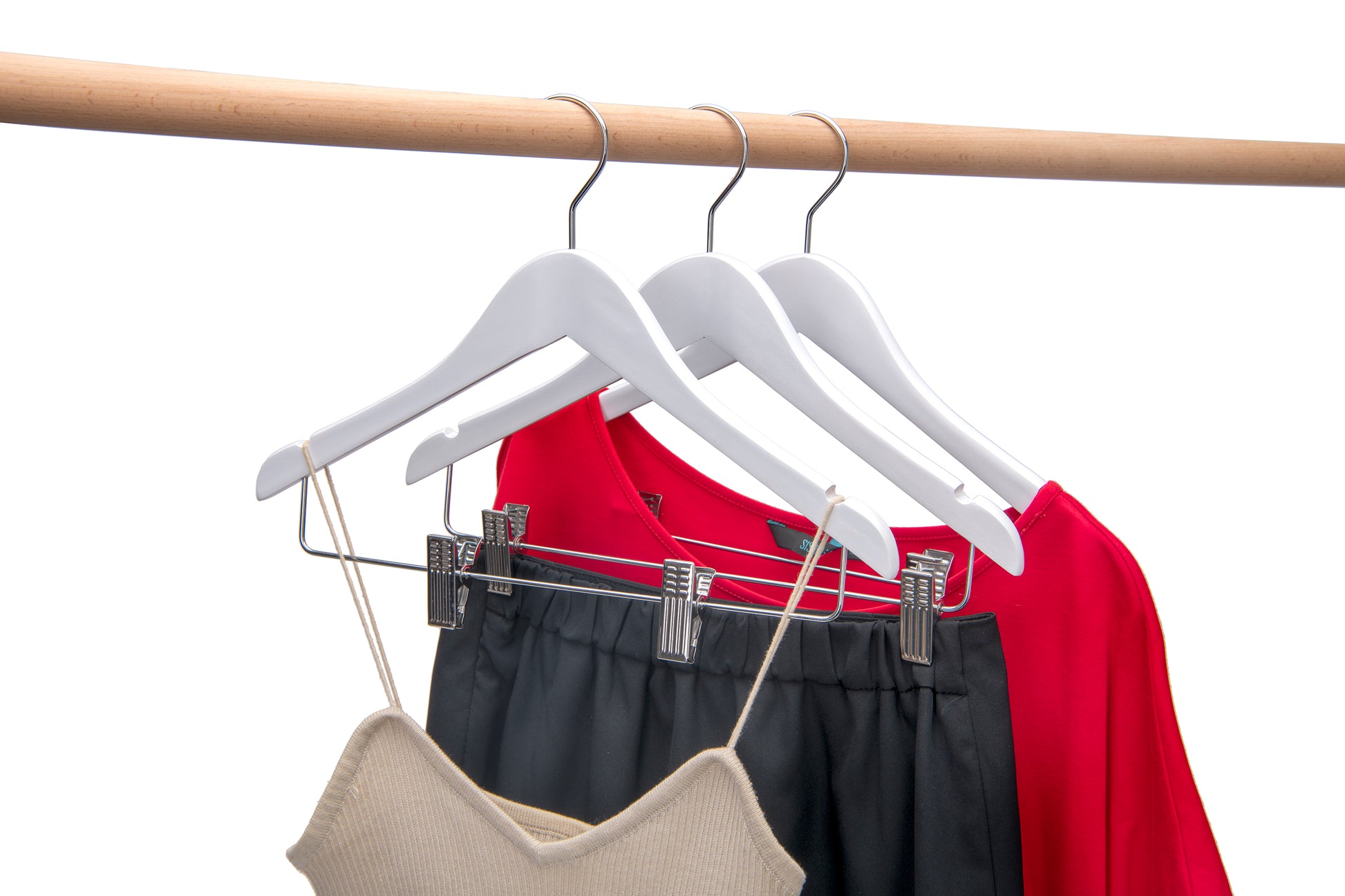 WJ42 - Semi Curved Wooden Skirt Hanger , 14 inch, White - 80 (Retail Packed)