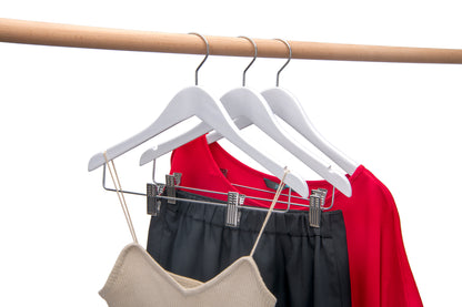 WJ42 - Semi Curved Wooden Skirt Hanger , 14 inch, White - 80 (Retail Packed)