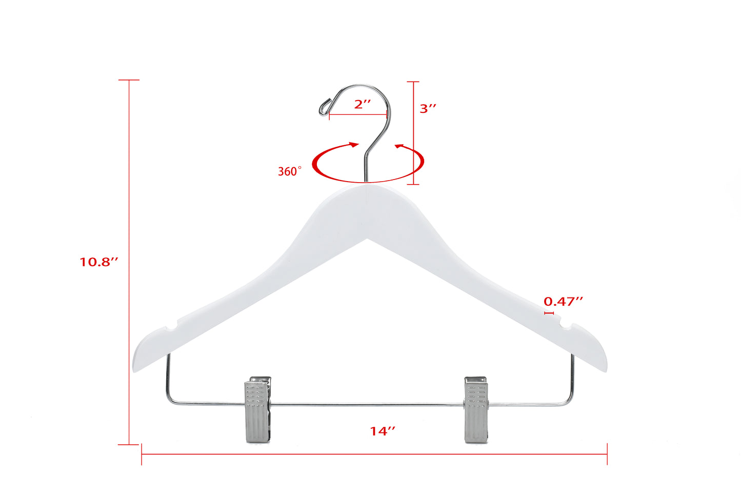 WJ42 - Semi Curved Wooden Skirt Hanger , 14 inch, White - 80 (Retail Packed)