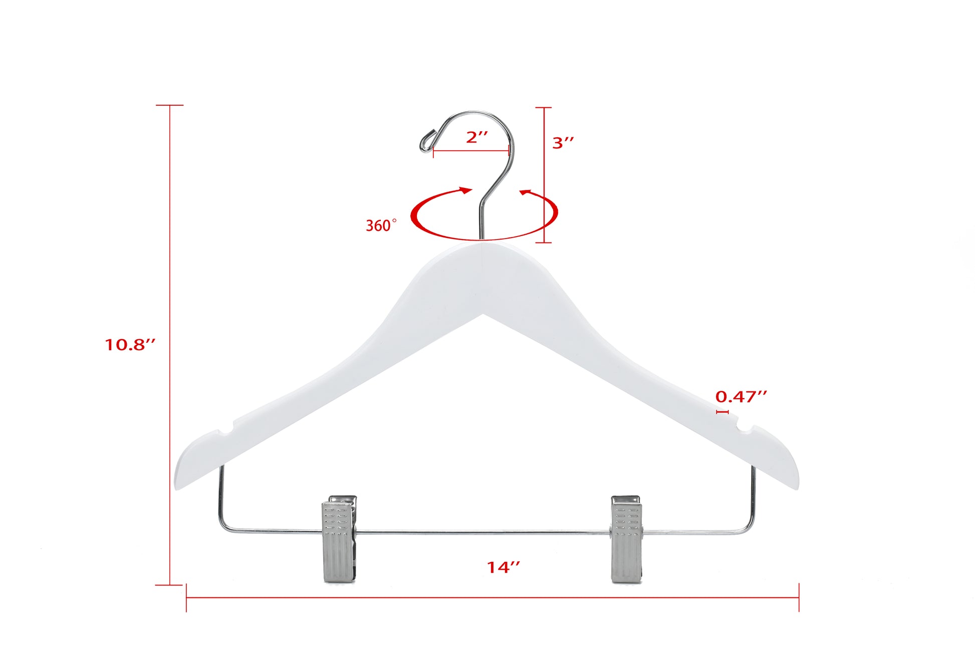 WJ42 - Semi Curved Wooden Skirt Hanger , 14 inch, White - 80 (Retail Packed)