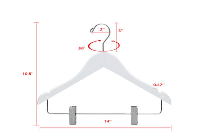 WJ42 - Semi Curved Wooden Skirt Hanger , 14 inch, White - 80 (Retail Packed)