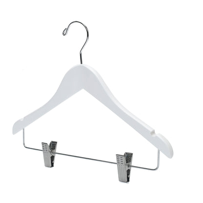 WJ42 - Semi Curved Wooden Skirt Hanger , 14 inch, White - 80 (Retail Packed)