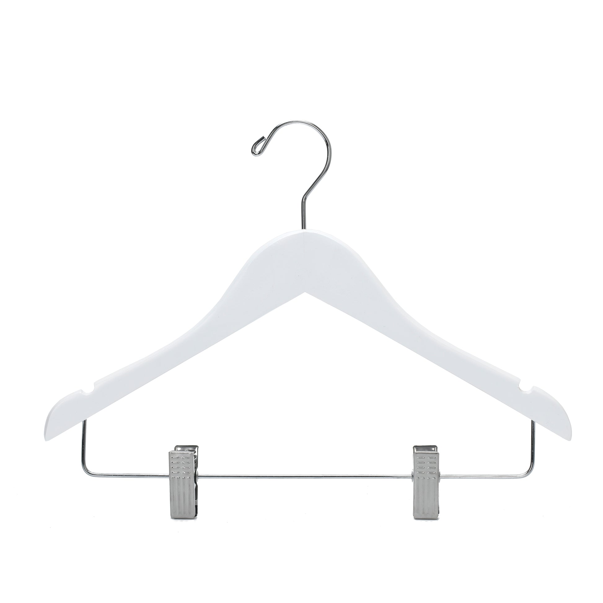 WJ42 - Semi Curved Wooden Skirt Hanger , 14 inch, White - 80 (Retail Packed)