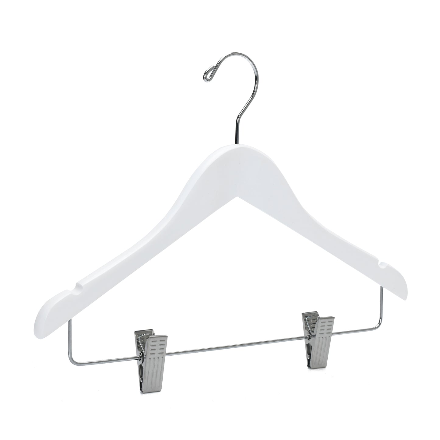 WJ42 - Semi Curved Wooden Skirt Hanger , 14 inch, White - 80 (Retail Packed)