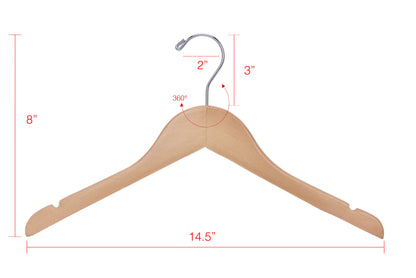 WK20 - 14.5" Kids Wooden Hanger - Natural - 100 Hangers