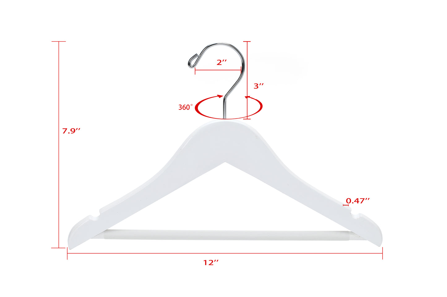 WK40 - Semi Curved Wooden Hanger, 12" White, Kids Size  - 80 