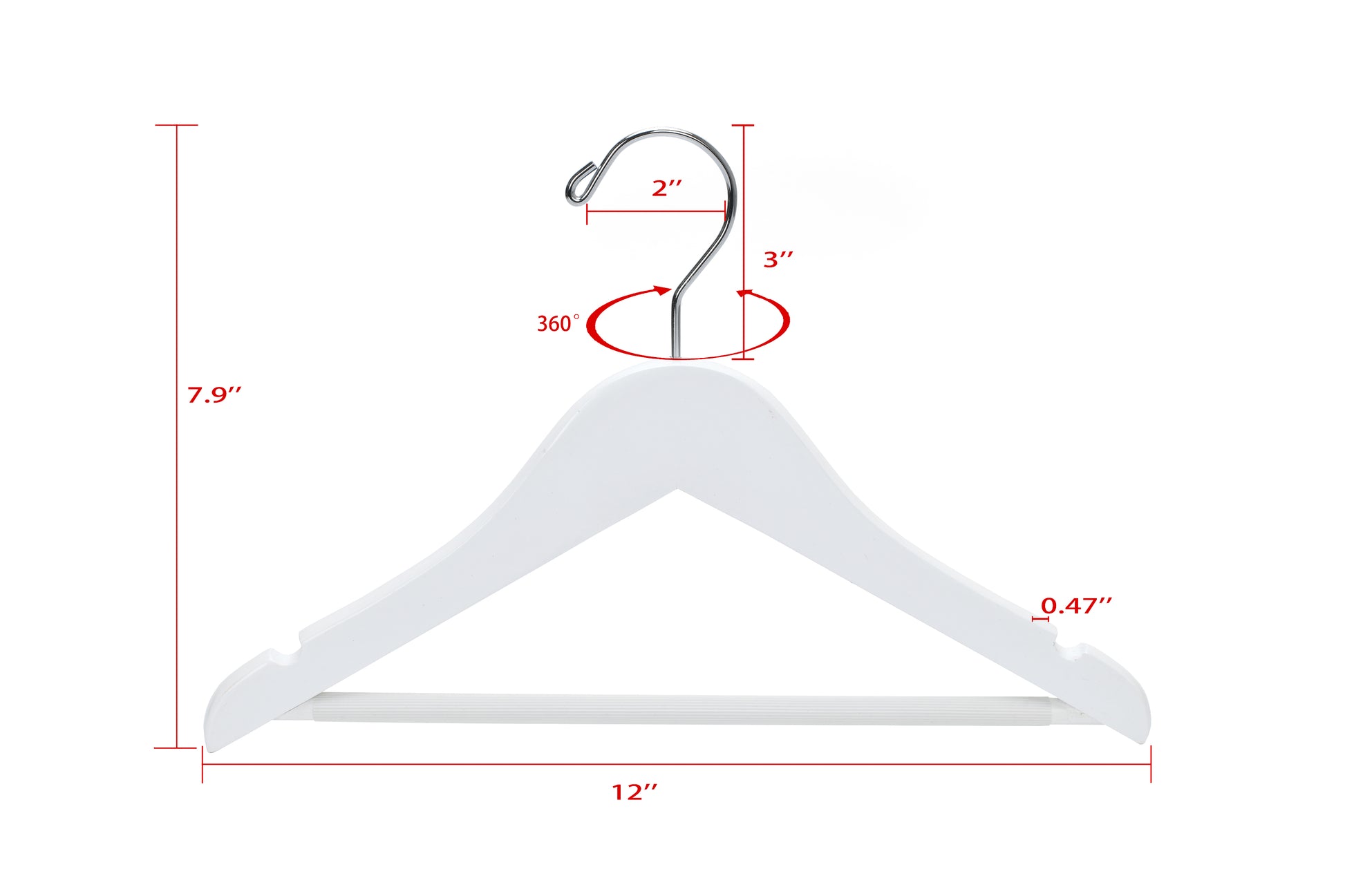 WK40 - Semi Curved Wooden Hanger, 12" White, Kids Size  - 80 