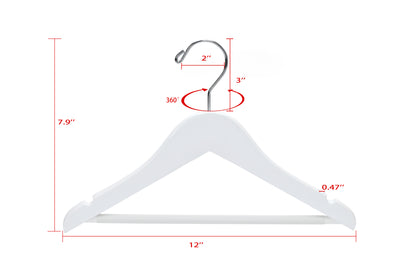 WK40 - Semi Curved Wooden Hanger, 12" White, Kids Size  - 80 