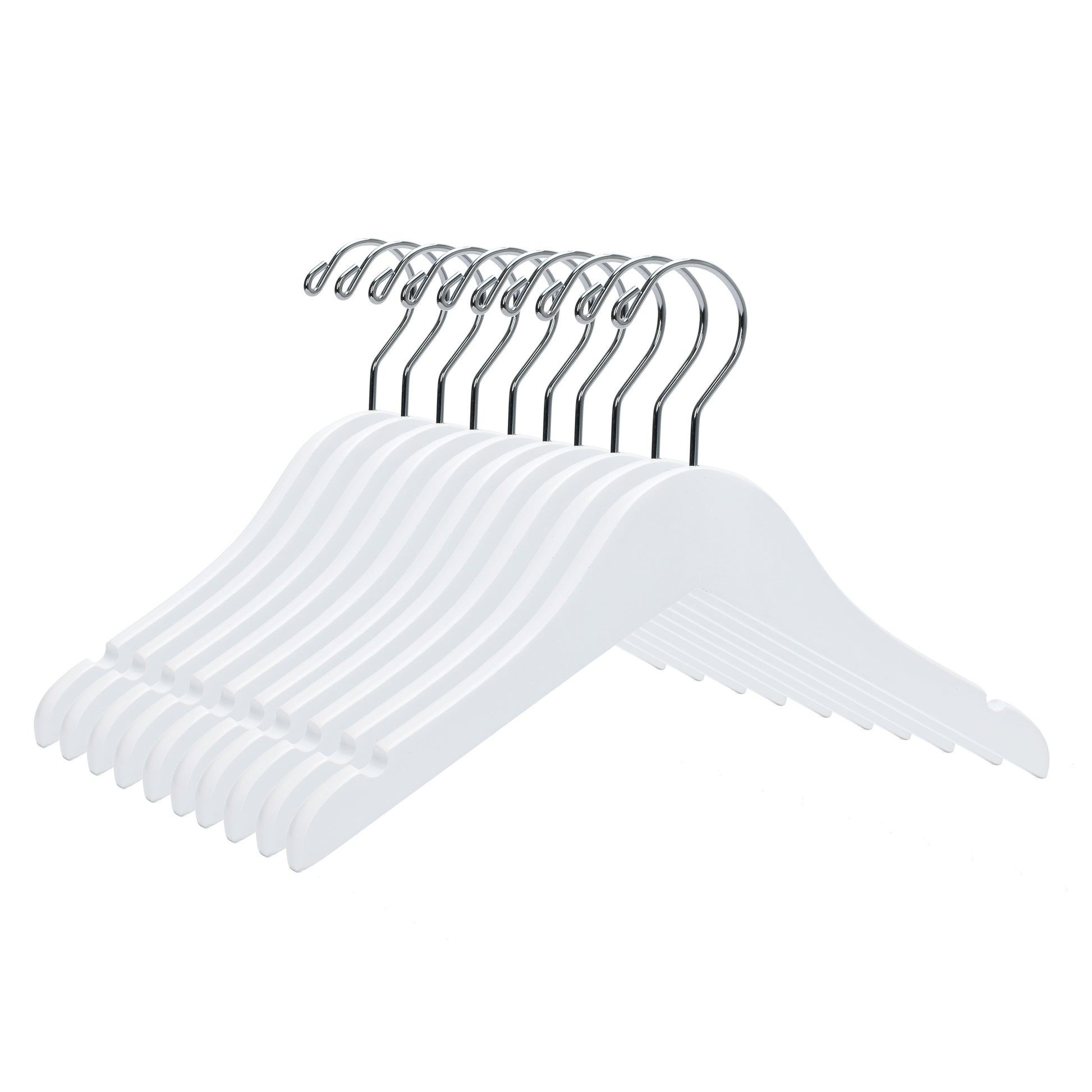 WJ41 - Semi Curved Wooden Hanger, 14" White, Junior Kids Size  - 80 (Retail Packed)
