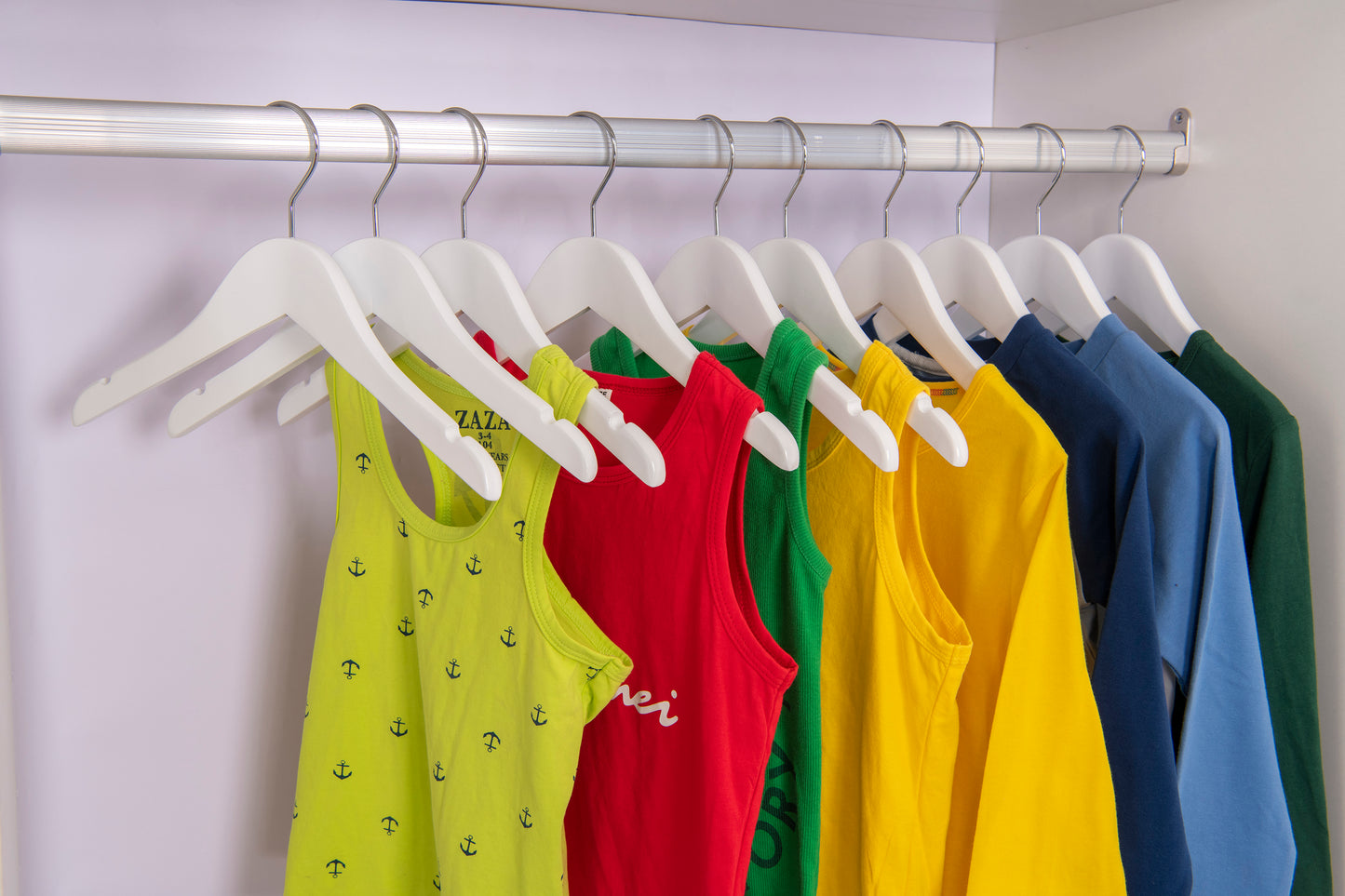 WK41 - Semi Curved Wooden Hanger, 12" White, Junior Kids Size  - 80