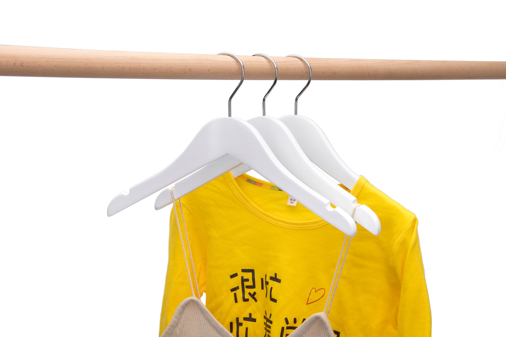 WK41 - Semi Curved Wooden Hanger, 12" White, Junior Kids Size  - 80