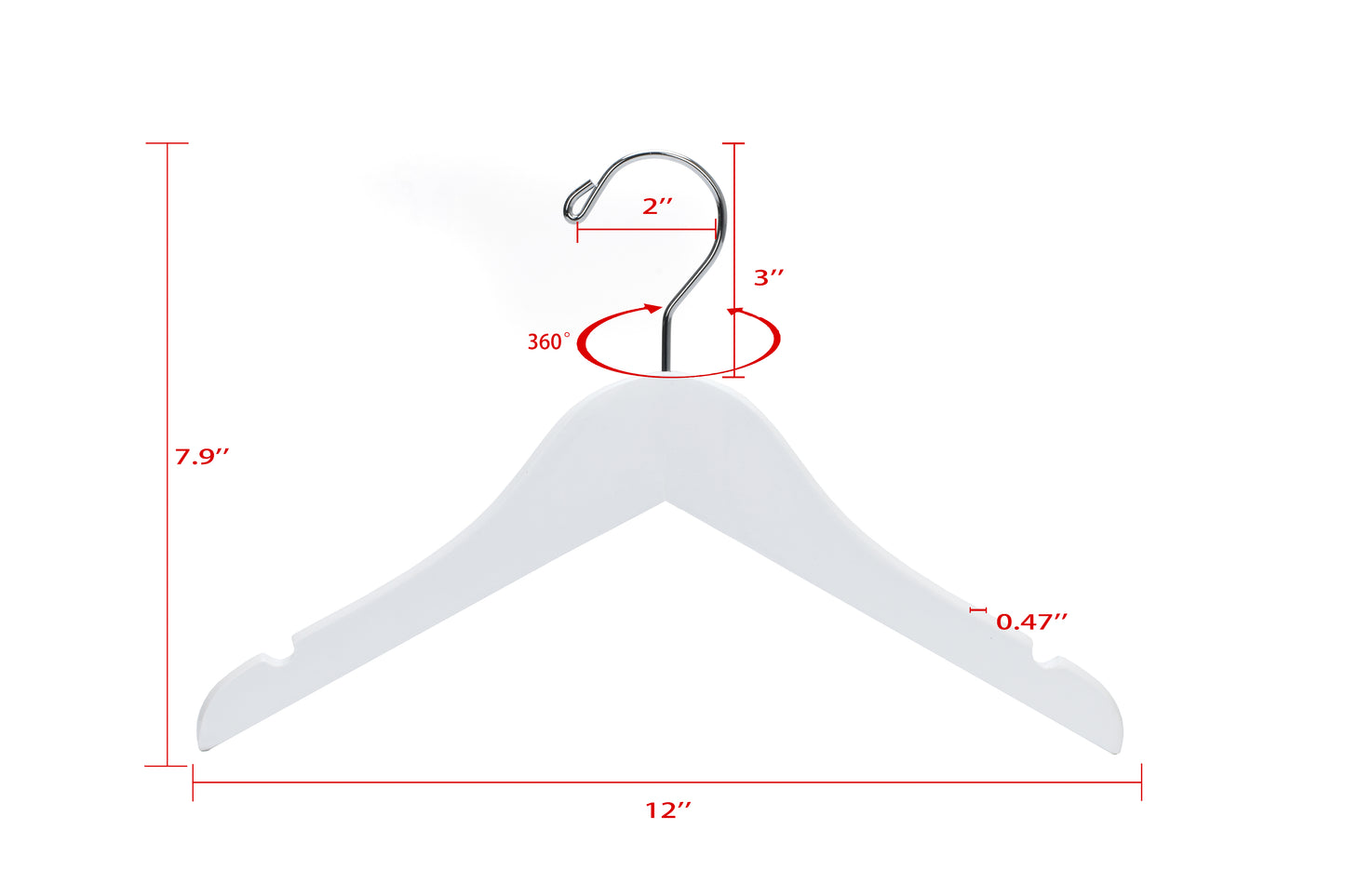 WK41 - Semi Curved Wooden Hanger, 12" White, Junior Kids Size  - 80