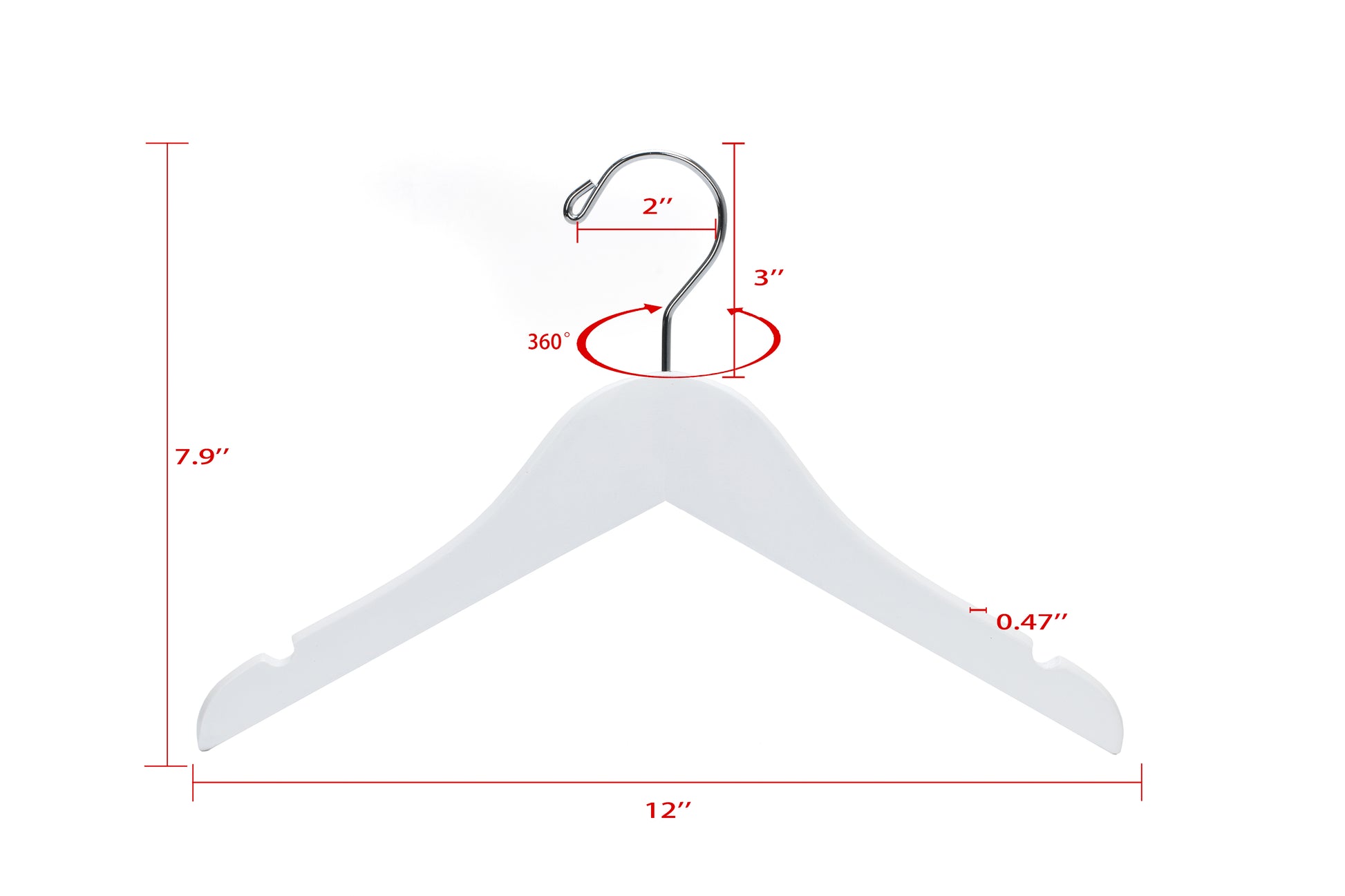 WK41 - Semi Curved Wooden Hanger, 12" White, Junior Kids Size  - 80