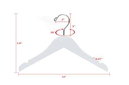 WK41 - Semi Curved Wooden Hanger, 12" White, Junior Kids Size  - 80