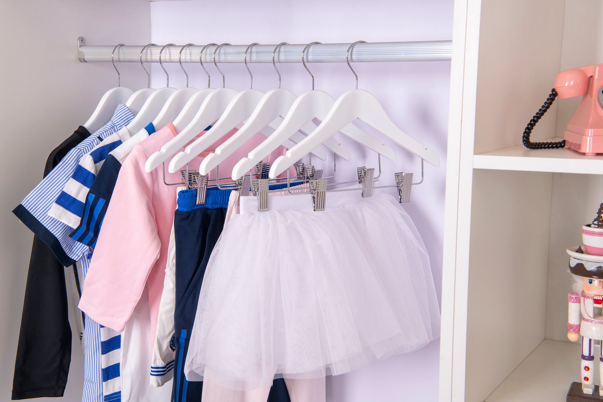 WK42 - 12" Kids Wooden Skirt Hanger, White - 80 (Retail Packed)