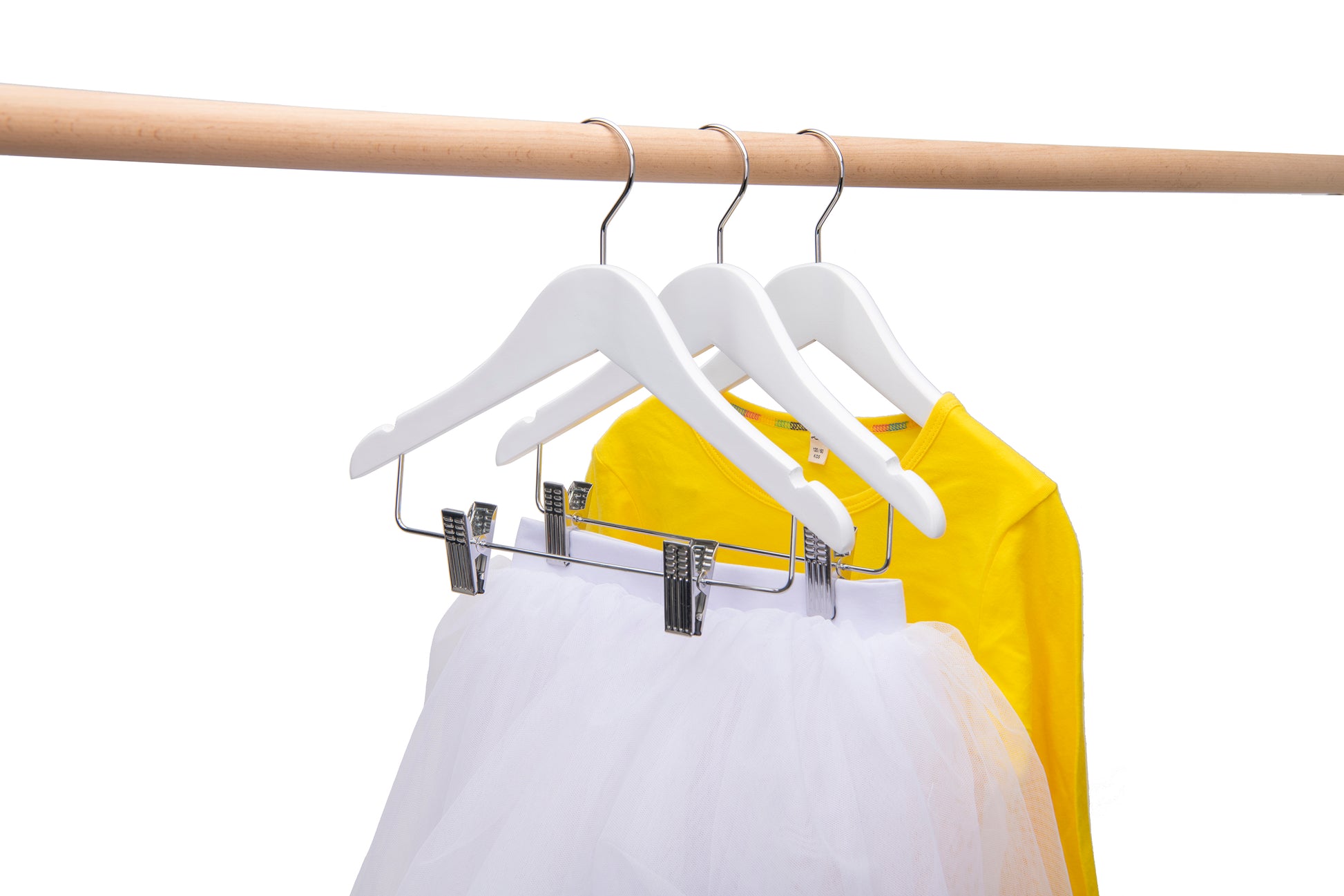 WK42 - 12" Kids Wooden Skirt Hanger, White - 80 (Retail Packed)