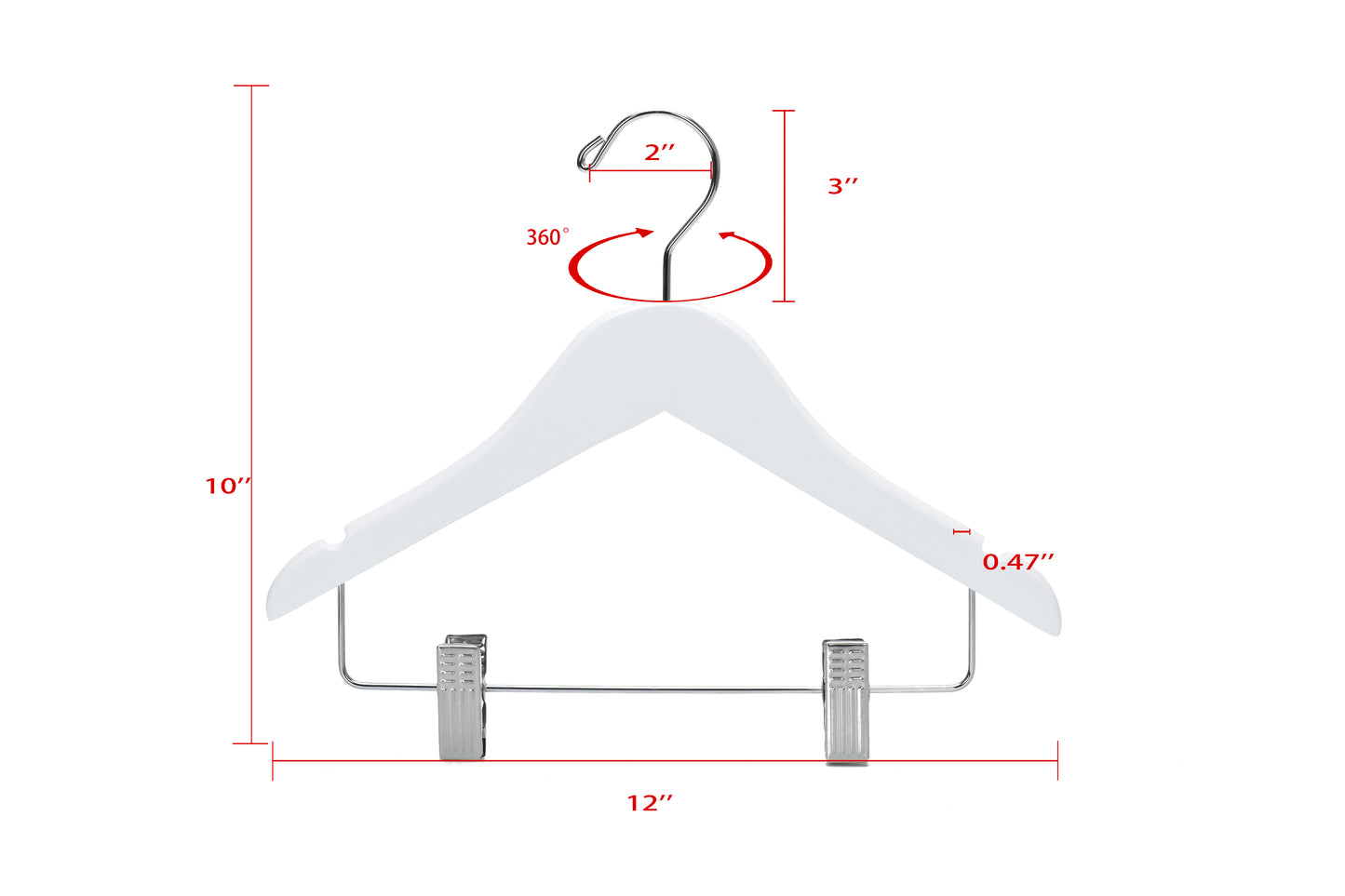 WK42 - 12" Kids Wooden Skirt Hanger, White - 80 (Retail Packed)