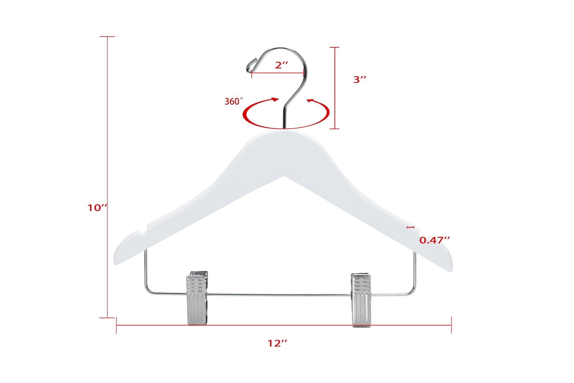 WK42 - 12" Kids Wooden Skirt Hanger, White - 80 (Retail Packed)