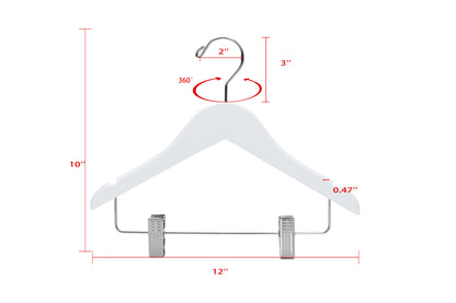 WK42 - 12" Kids Wooden Skirt Hanger, White - 80 (Retail Packed)