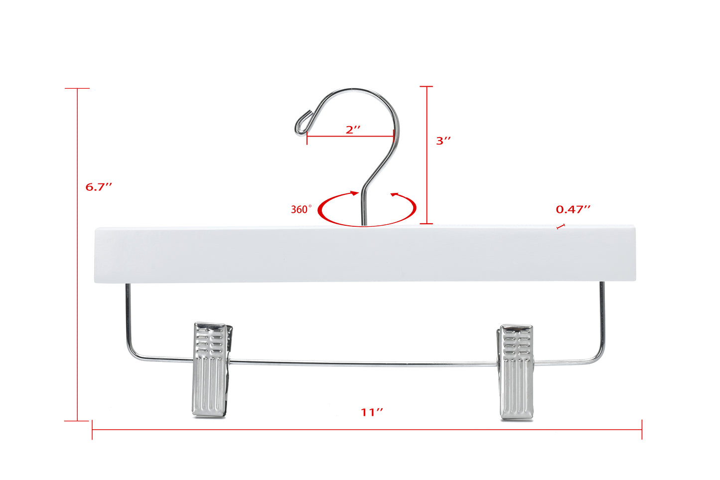 WK43 - Straight Wooden Hanger, 11" White, Junior and Kids Size  - 120