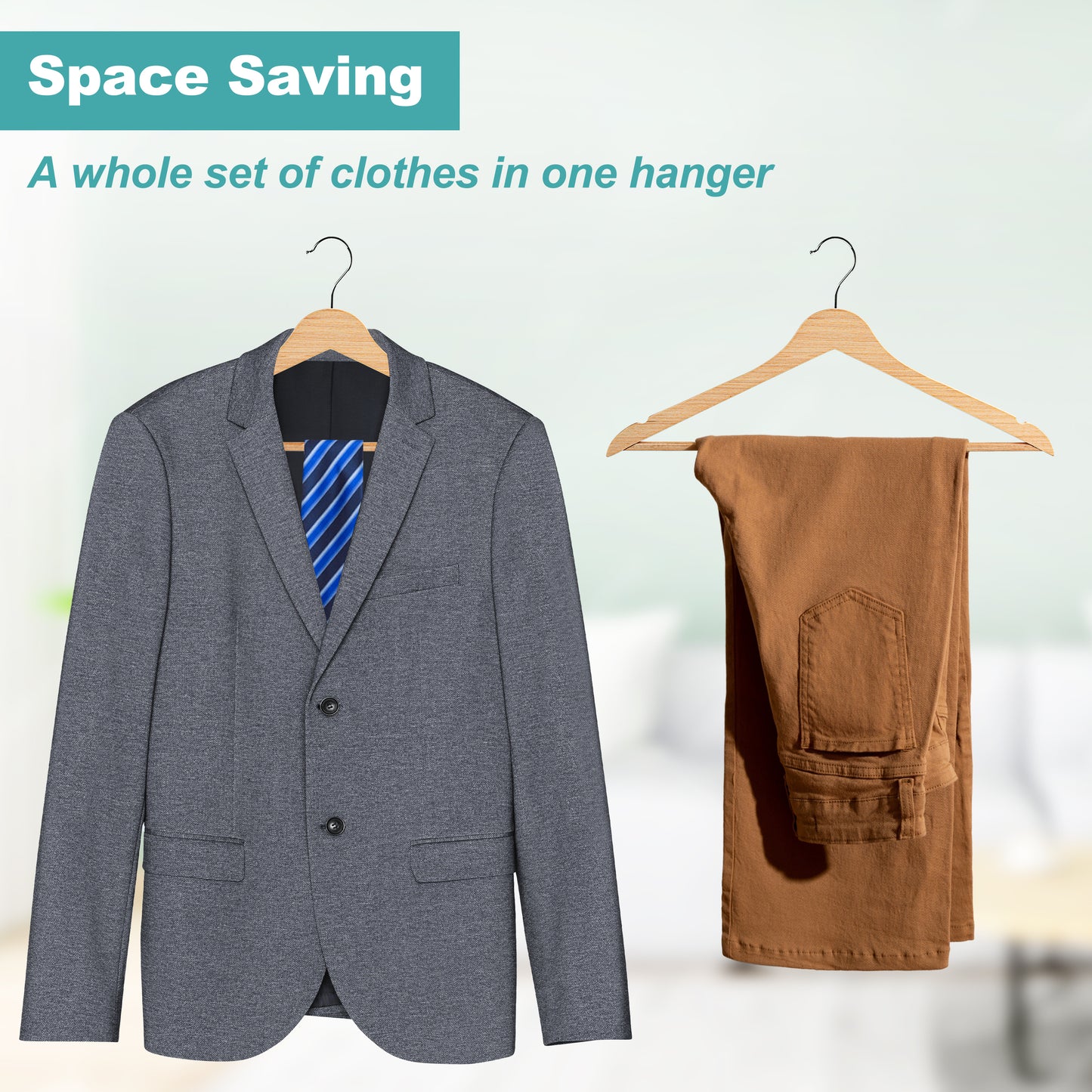 Quality 17.3" Slim Wooden Suit & Coat Hangers with Pants Bar – Space-Saving 0.31" Thin Plywood Hanger – Heavy-Duty, Single Surface Design, 360° Swivel Hook – Natural Finish (30 Pack)