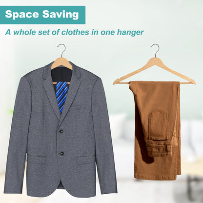 Quality 17.3" Slim Wooden Suit & Coat Hangers with Pants Bar – Space-Saving 0.31" Thin Plywood Hanger – Heavy-Duty, Single Surface Design, 360° Swivel Hook – Natural Finish (30 Pack)