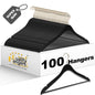 WS70 BK - Ultra Slim Suit Hangers with Pant Bar Black and Gold Hook - 100 Pcs 