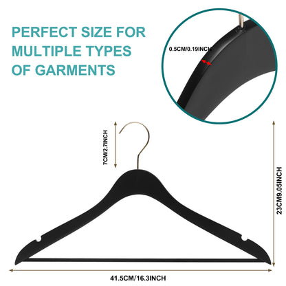 WS70 BK - Ultra Slim Suit Hangers with Pant Bar Black and Gold Hook - 100 Pcs 