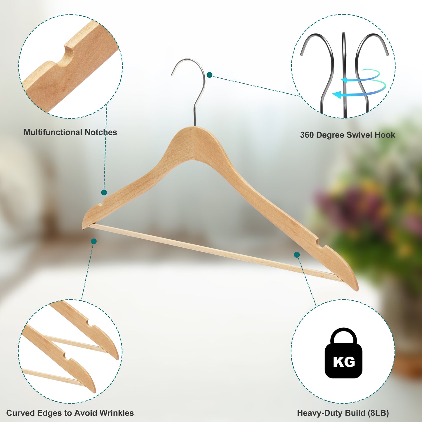 WS70 - Ultra Slim Suit Hangers with Pant Bar Natural - 100 Hangers