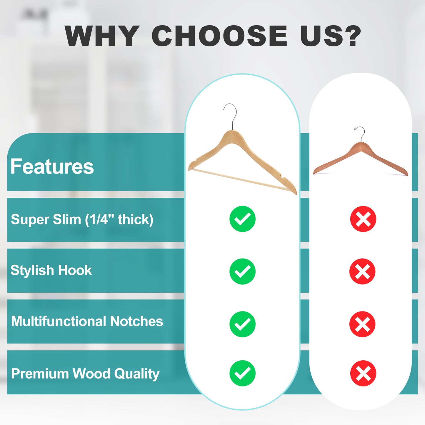 WS70 - Ultra Slim Suit Hangers with Pant Bar Natural - 100 Hangers