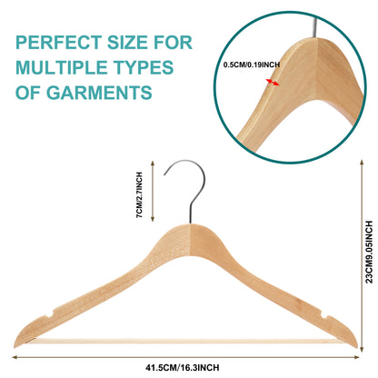 WS70 - Ultra Slim Suit Hangers with Pant Bar Natural - 100 Hangers