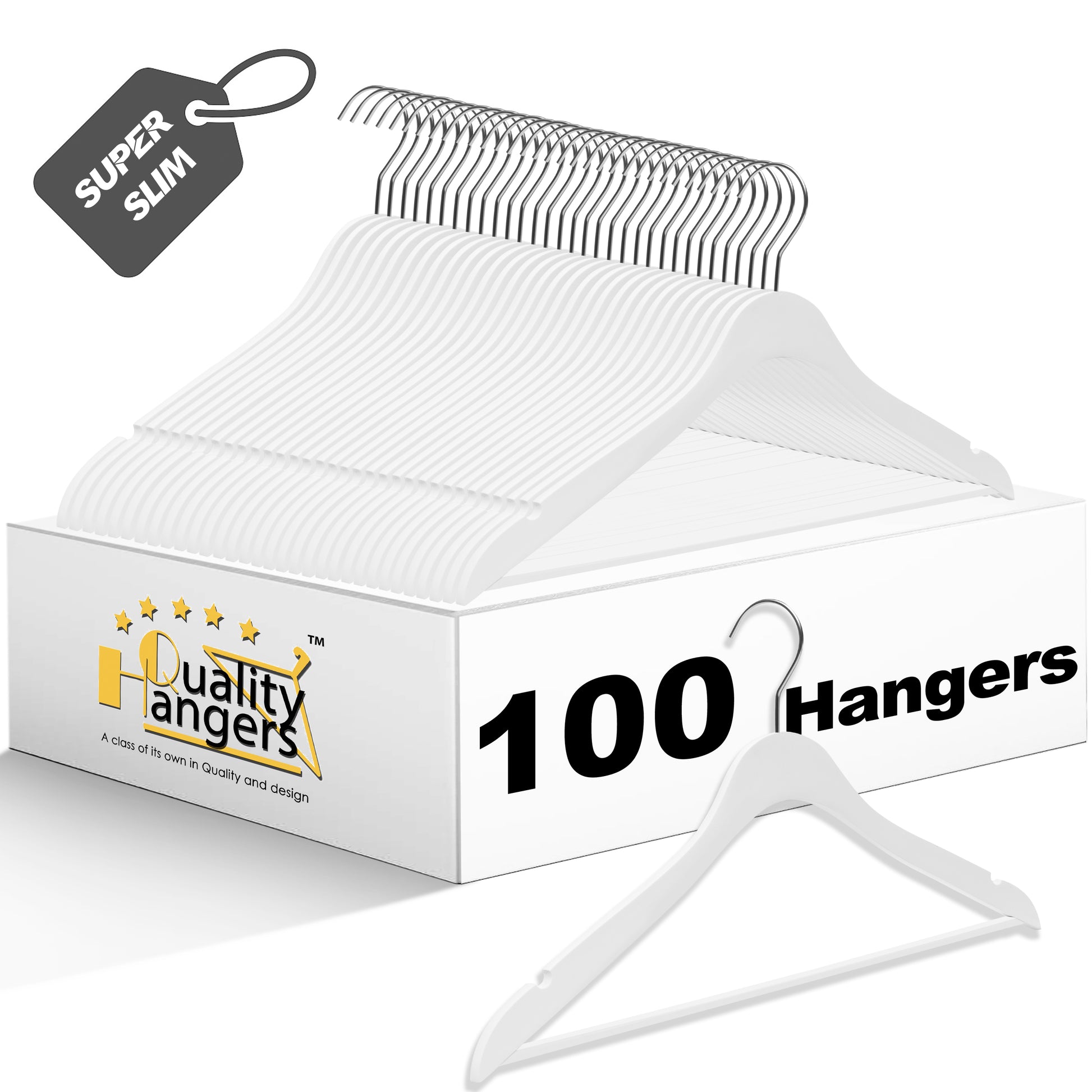 WS70 - Ultra Slim Suit Hangers with Pant Bar White - 100 Pcs