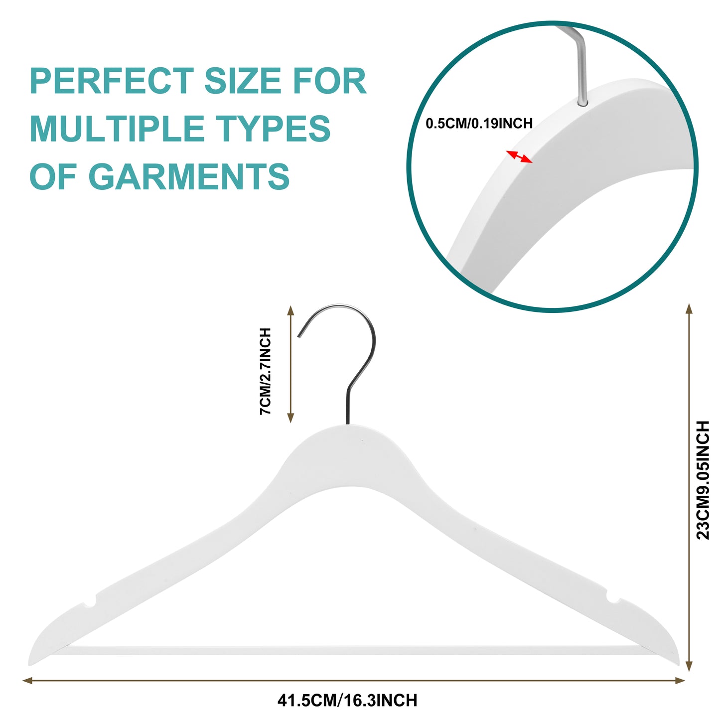 WS70 - Ultra Slim Suit Hangers with Pant Bar White - 100 Pcs