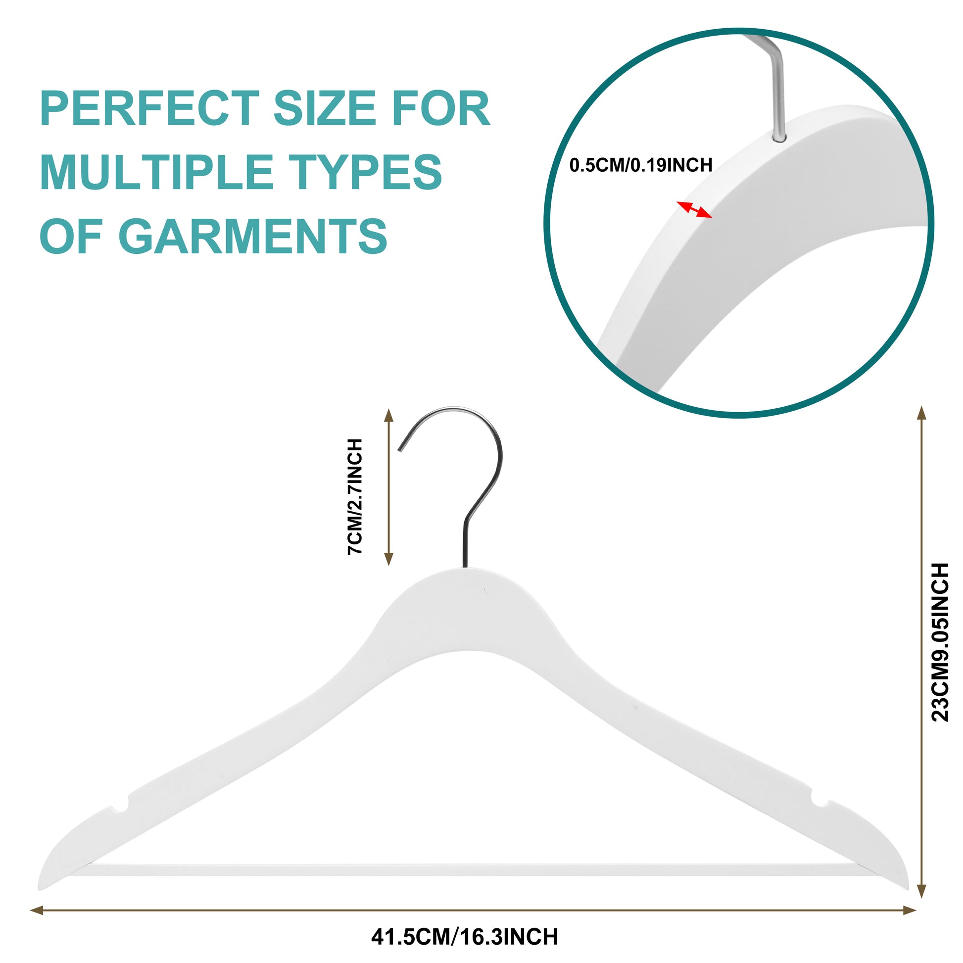 WS70 - Ultra Slim Suit Hangers with Pant Bar White - 100 Pcs