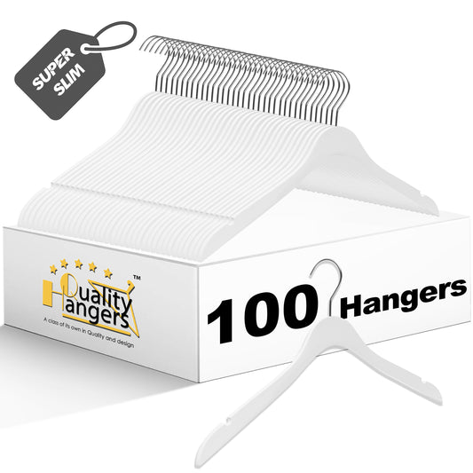WS71 - Ultra Slim Suit Coat Hangers White - 100 Hangers