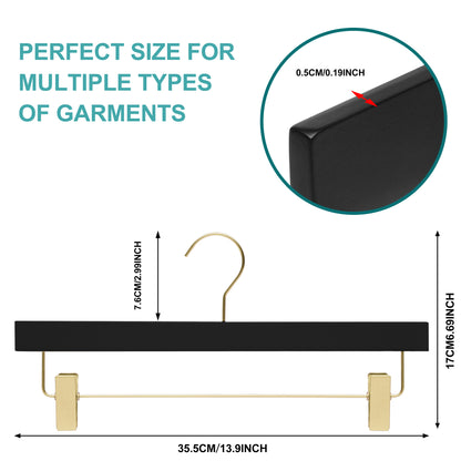 WS72-BK - Ultra Slim Skirt Pant Hangers + Clips, Black with Gold clips - 100 Pcs
