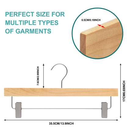 WS72 - Ultra Slim Skirt Pant Hangers + Clips Natural - 100 Hangers