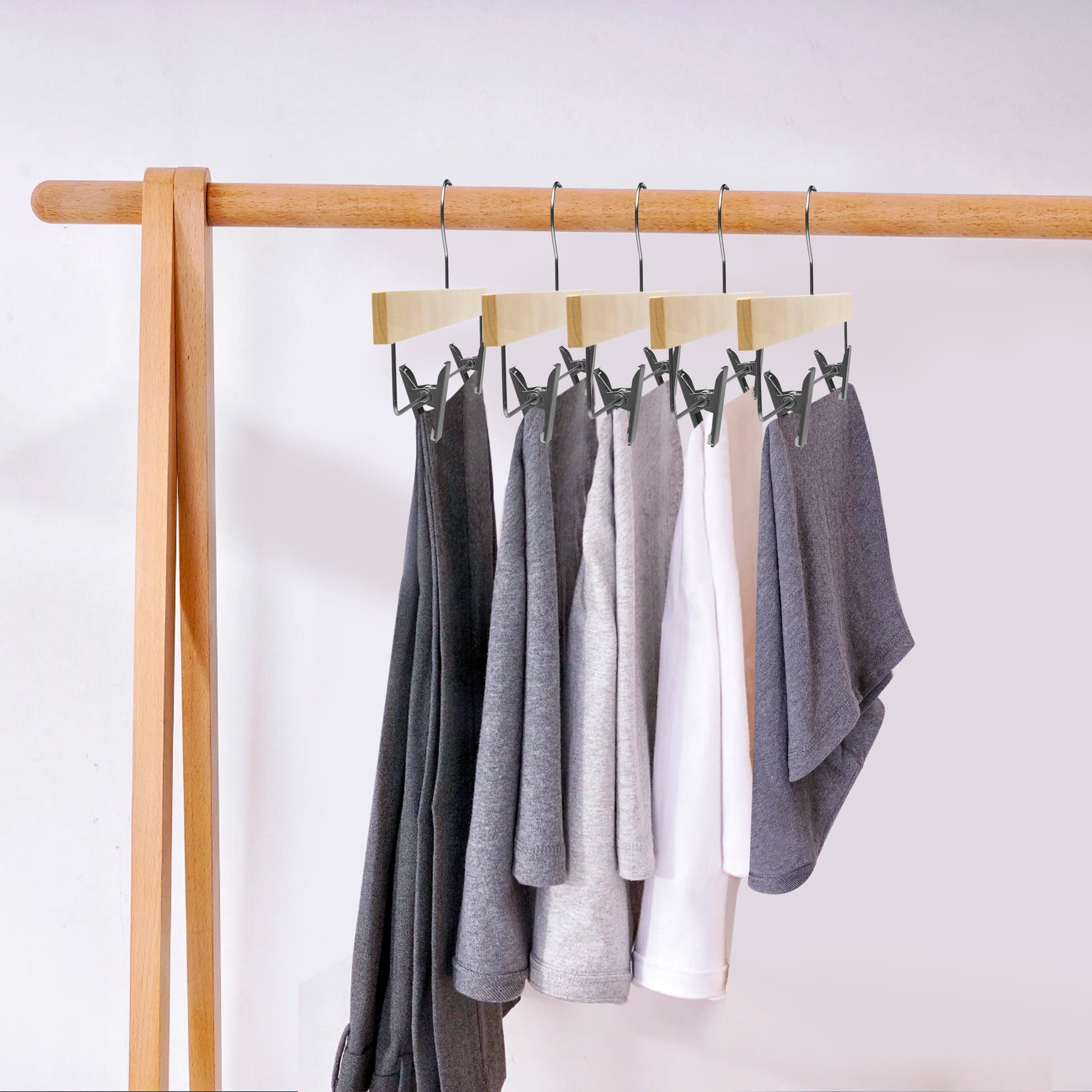 WS72 - Ultra Slim Skirt Pant Hangers + Clips Natural - 100 Hangers