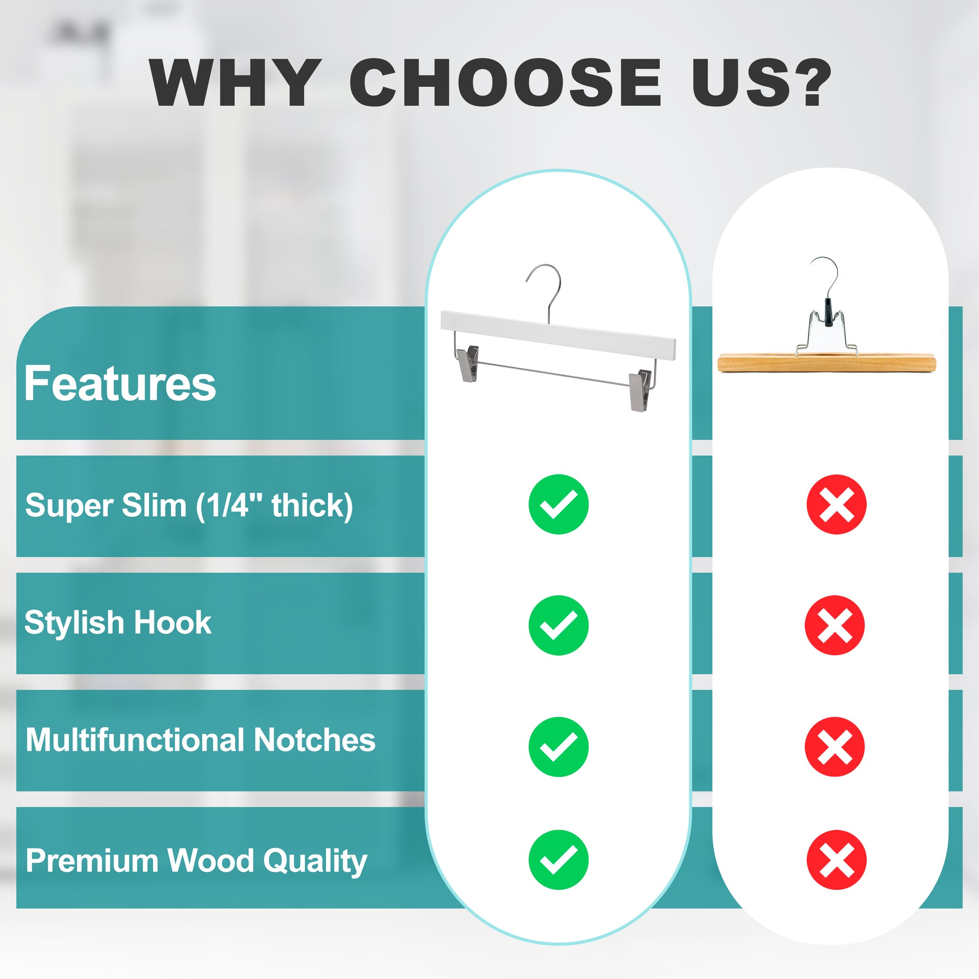 WS72-WT - Ultra Slim Skirt Pant Hangers + Clips White - 200 Pcs