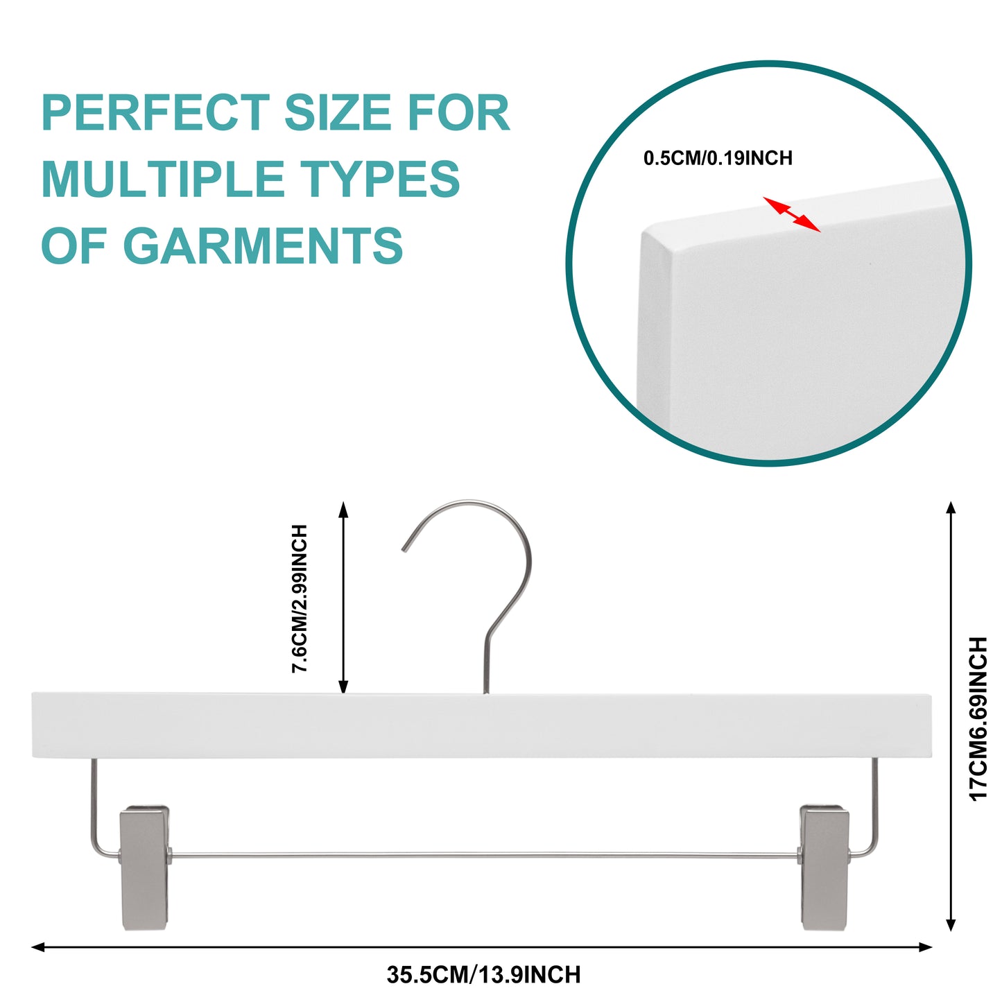 WS72-WT - Ultra Slim Skirt Pant Hangers + Clips White - 200 Pcs