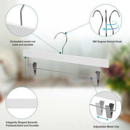 WS72-WT - Ultra Slim Skirt Pant Hangers + Clips White - 200 Pcs
