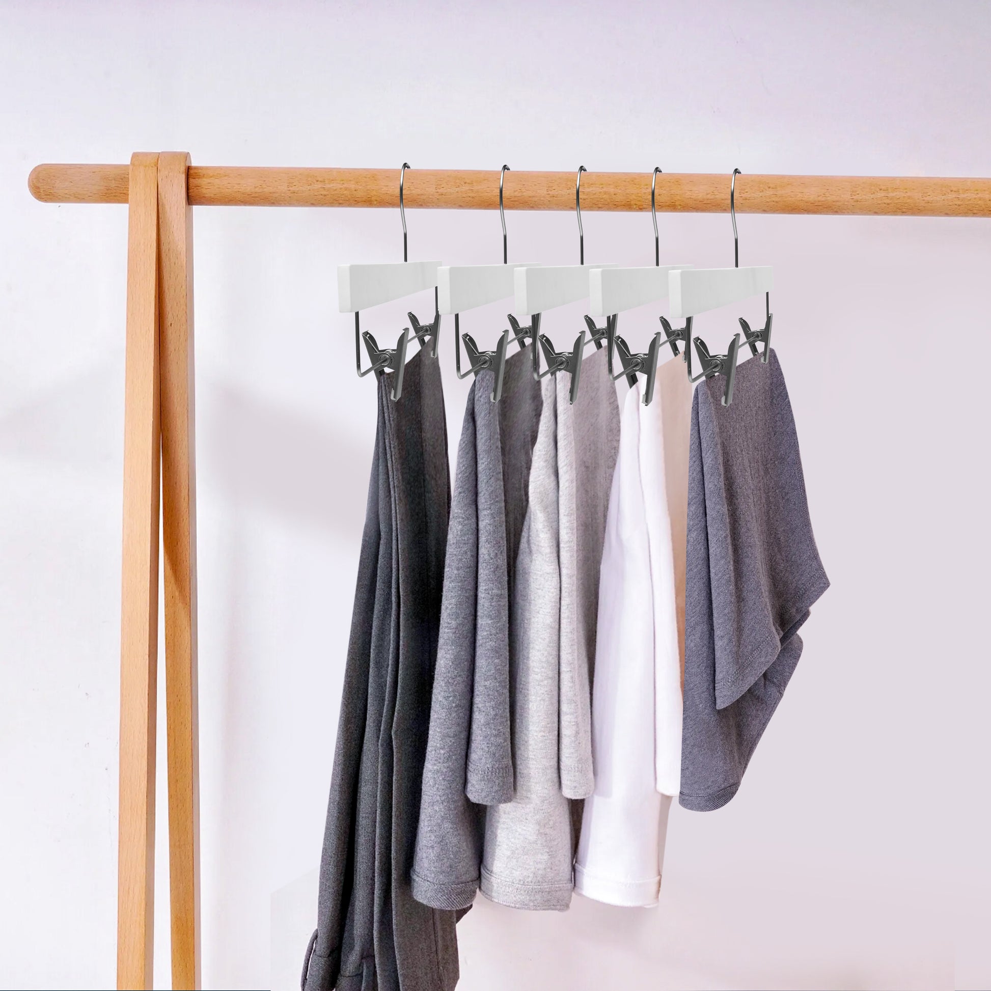 WS72 - Ultra Slim Skirt Pant Hangers + Clips White - 100 Pcs