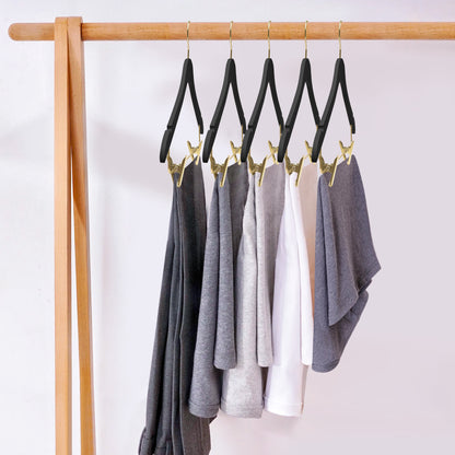 WS73-BK - Ultra Slim Skirt Pant Hangers + Clips Black with Gold clips - 100 Pcs 