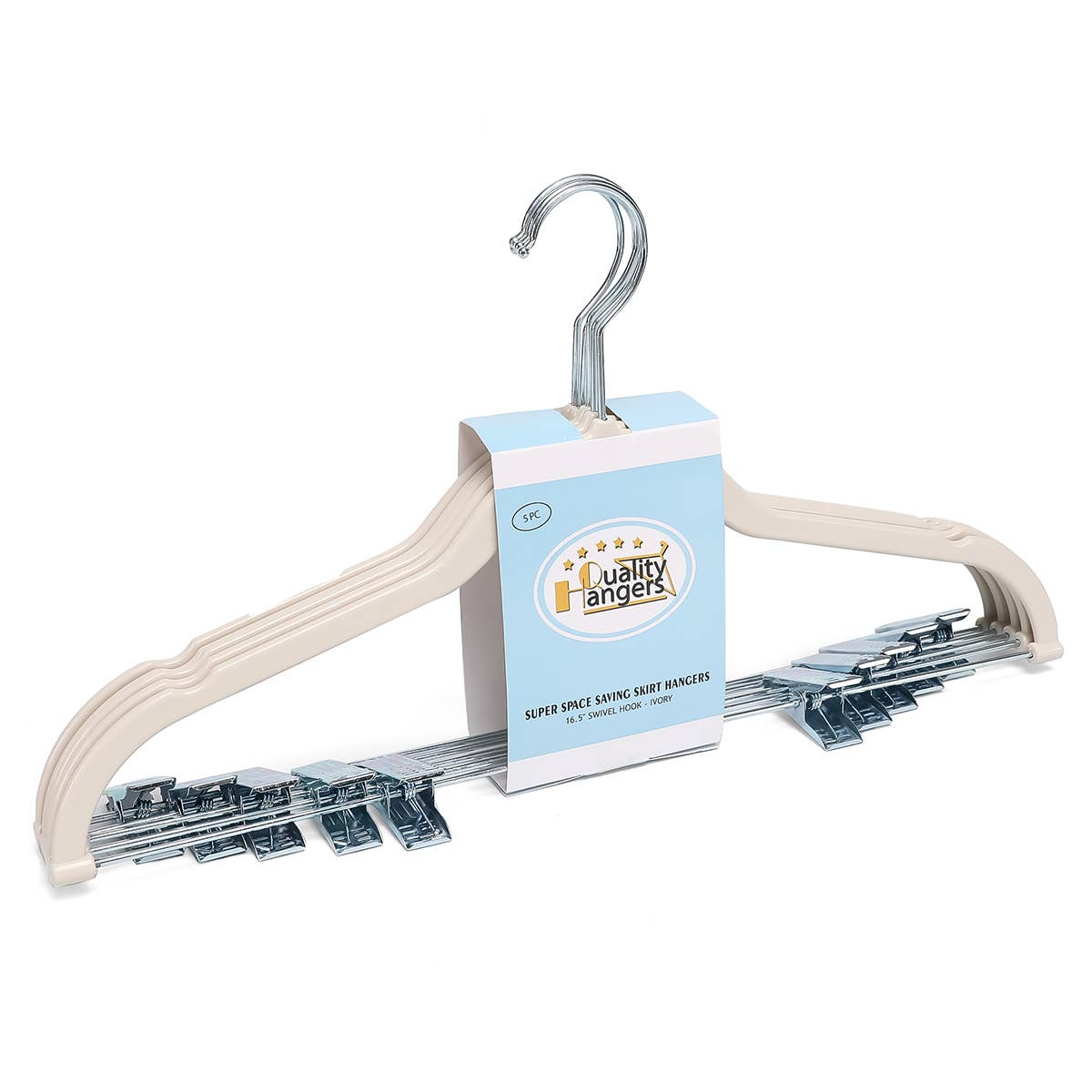 P412-IV – Slim ABS Plastic Skirt & Pant Hanger with Clips – 16.5" – Ivory