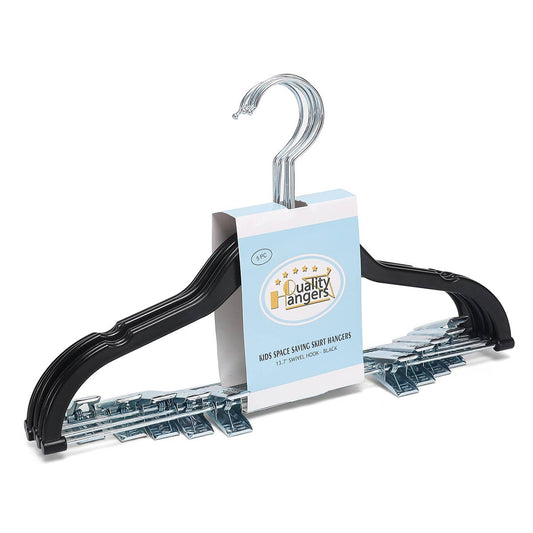P416-BK – Kids Slim ABS Plastic Skirt Hanger with Clips – 13.7" – Black