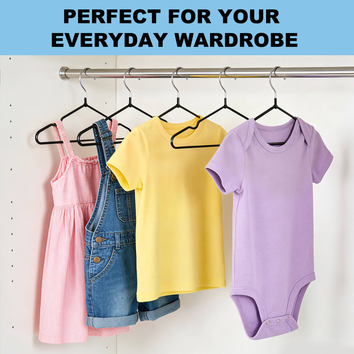 PVC41 – Kids Non-Slip PVC-Coated Metal Shirt Hanger with Notches – 12" – Black / White / Gray