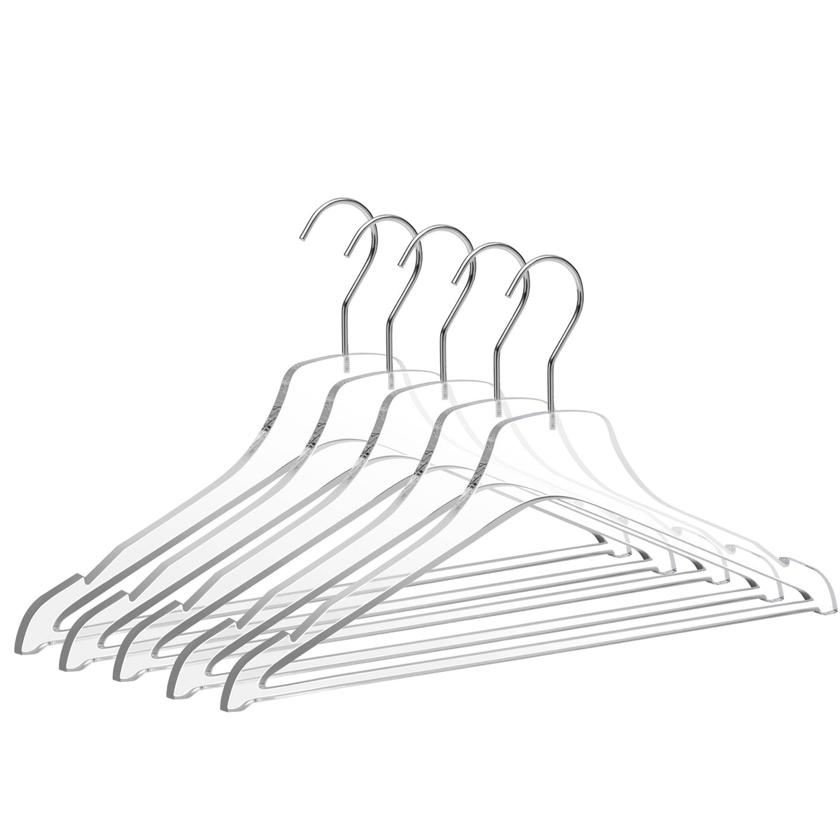 8011 – Clear Acrylic Shirt & Coat Hanger with Bar – 17" – Clear / Gold Hook