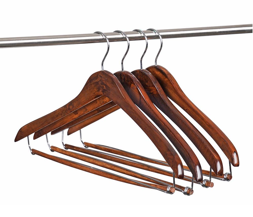 W5421 – Curved Wooden Coat & Suit Hanger with Locking Bar – 17" – Retro