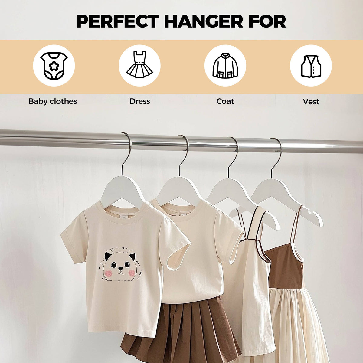 WSK71-WT – Kids Ultra-Slim Wooden Hanger – 12" – White